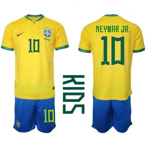 Brasilien Neymar Jr #10 Hemmaställ Barn VM 2022 Kortärmad (+ Korta byxor)